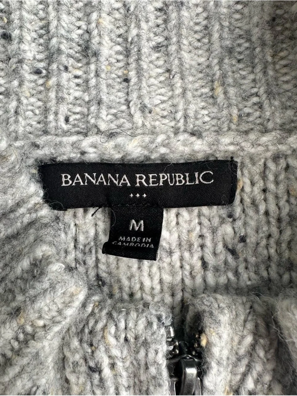 Men's Light Gray Full-Zip Knit wool Sweater